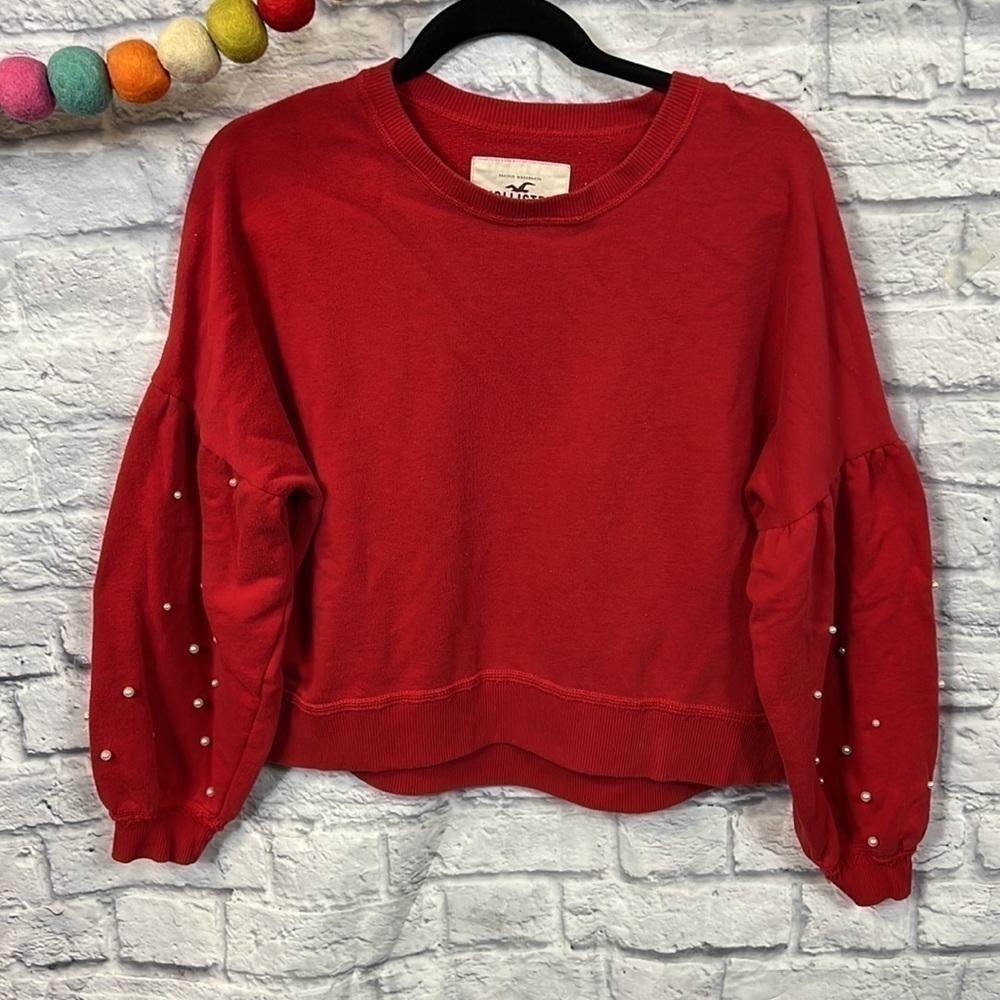 Hollister red long sleeve swester | color red | puff sleeves with imitation pear